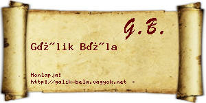 Gálik Béla névjegykártya